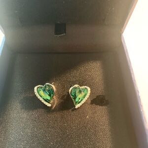 Elegant Swarovski Green Heart Earrings